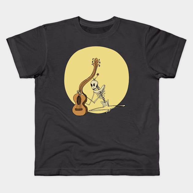 The Skeleton Musician Kids T-Shirt by Peach Melt